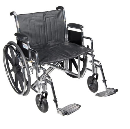 Wheelchair Bariatric drive™ Sentra EC Heavy Duty Dual Axle Full Length Arm Black Upholstery 24 Inch Seat Width Adult 450 lbs. Weight Capacity by Drive Medical  ID STD24ECDFA-SF
